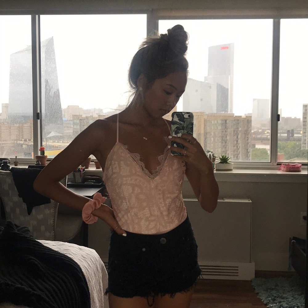 Tobi Pink Lace Bodysuit NEVER WORN